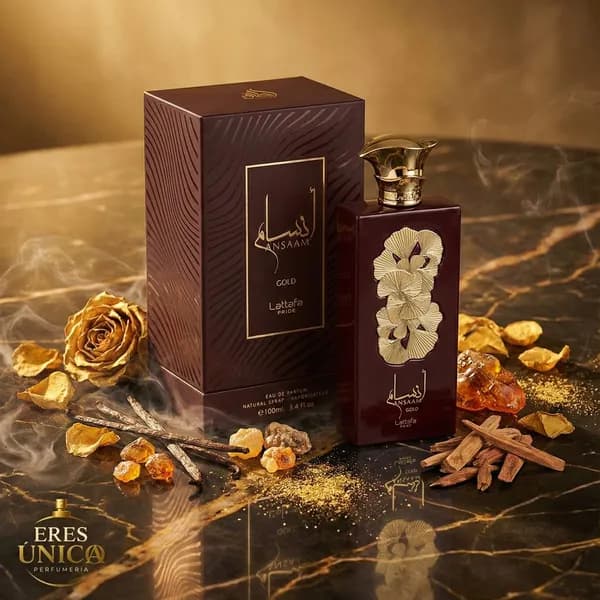 ANSAAM GOLD de Lattafa - Perfume árabe Floral Frutal Gourmand
