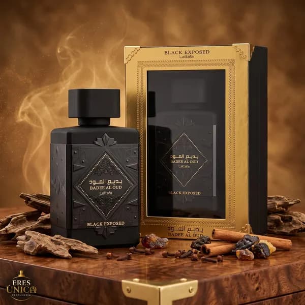 BADE'E AL OUD BLACK EXPOSED de Lattafa - Perfume árabe Ámbar Especiado / Oriental Gourmand