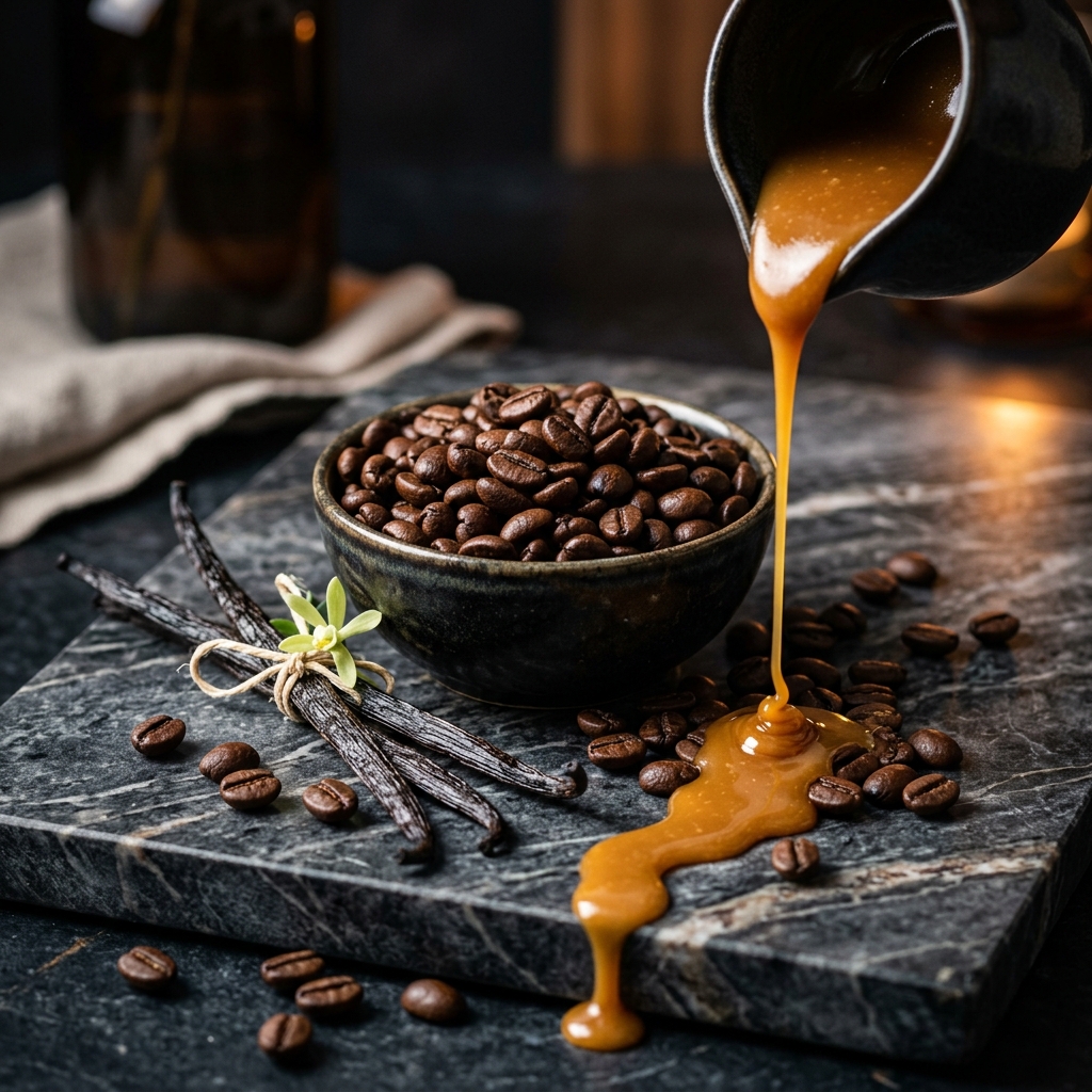 Especias dulces, vainilla y notas de praliné gourmand