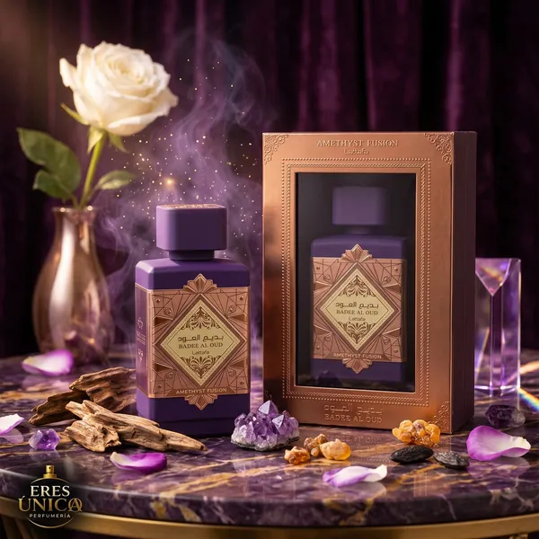 BADE'E AL OUD AMETHYST FUSION de Lattafa - Perfume unisex Oriental Amaderado / Gourmand árabe